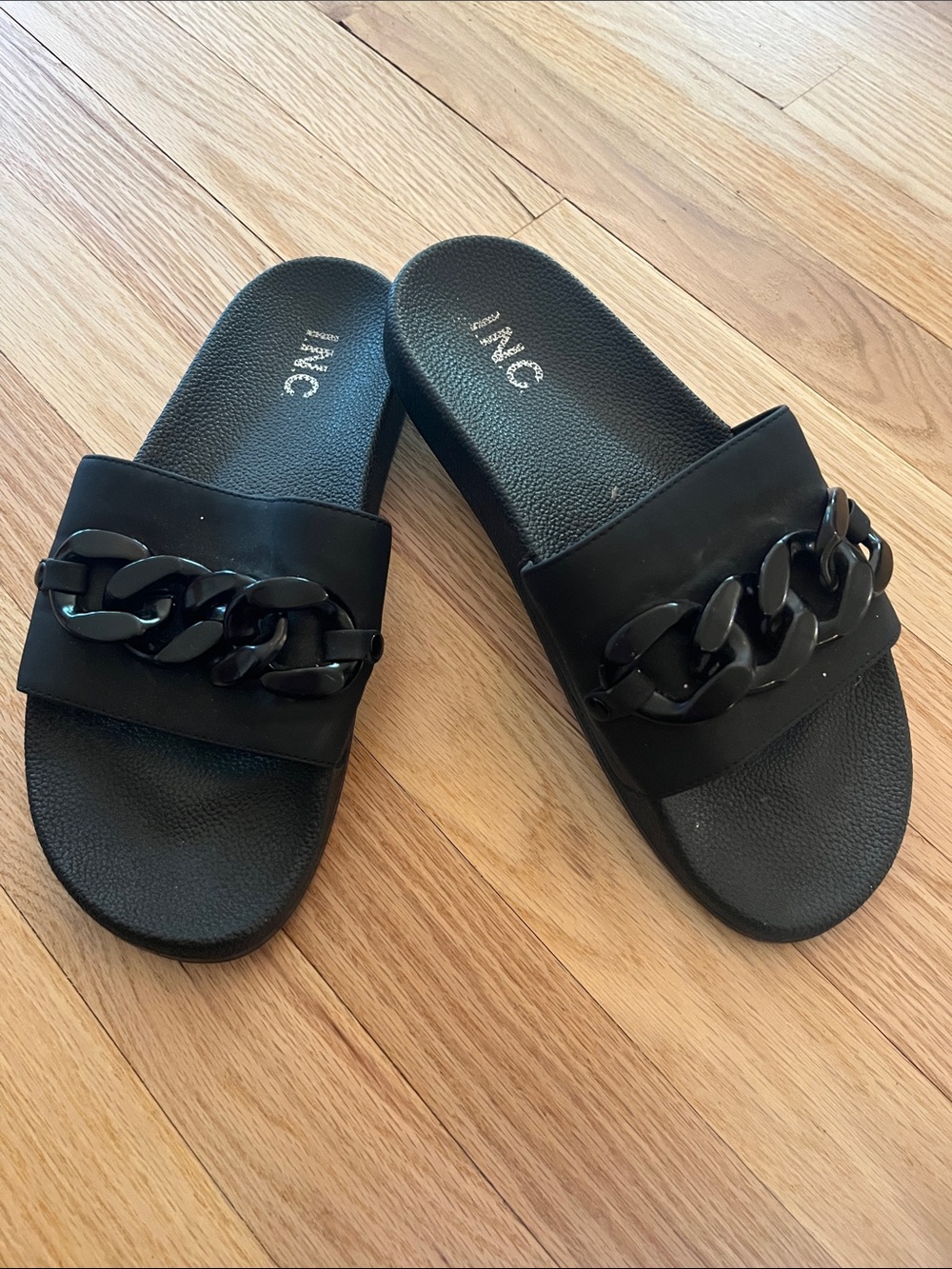 INC International Concepts Black Chain Slide Sandals